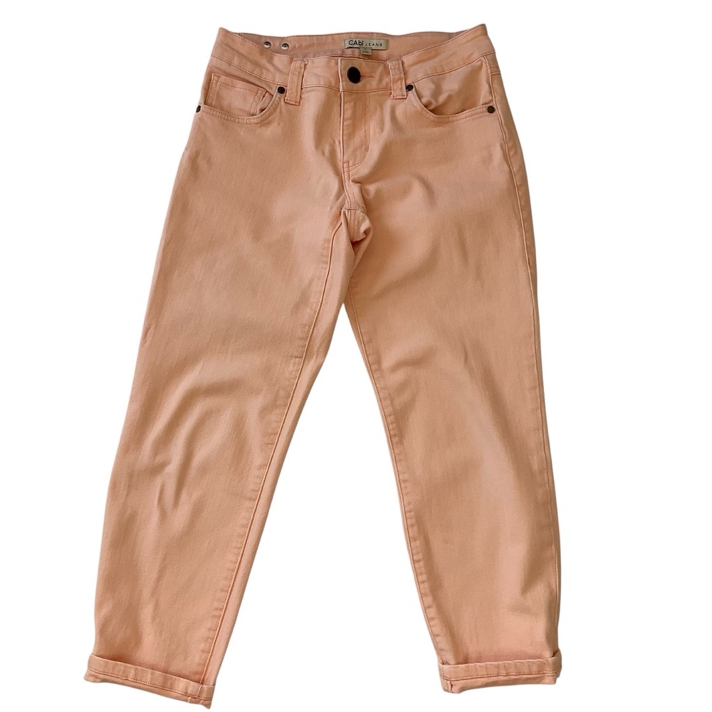CAbi Bree Creamsicle Peach Crop Capri Stretch Denim Jeans Style# 329 Size 2 - Picture 2 of 14